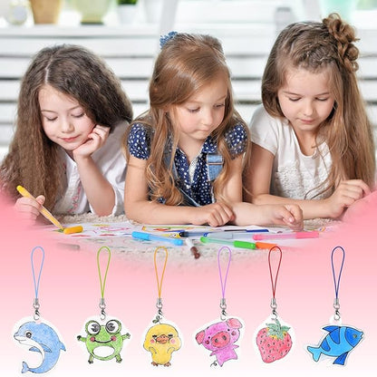 ASTARON Printable Shrinking Plastic Sheets Kit, 10 Pcs A4 Size Blank Heat Shrinking Film Art Paper, Hole Punch and 40 Lanyards, Shrink Keychain Jewelry Making Accessories Craft Supplies