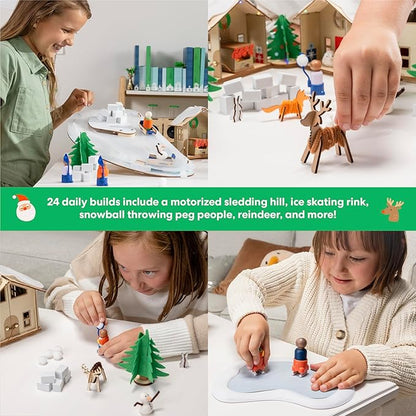 KiwiCo Winter Wonderland - 2025 Advent Calendar for Kids | Christmas Activities For Kids | Assemble Winter Village with Motorized Sledding Hill, Ice Skating Rink, Reindeer, Christmas Trees & more!