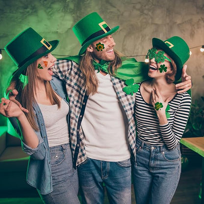 23 Sheets Large Glitter St. Patrick's Day Tattoos Accessories, 100+ Pcs Glitter Lucky Clover Shamrock Temporary Tattoos, Glitter Body Jewelry Irish Parade Party Favors Decorations