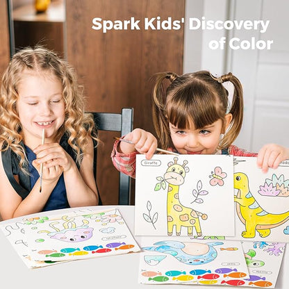 Jar Melo Paint with Water Books for Toddlers, Mess Free Watercolor Painting Activity for Kids Ages 1-3, 2-4, 4-6, Art Craft Coloring Gift with Brush, Airplane Travel Activities for Toddlers, Animals