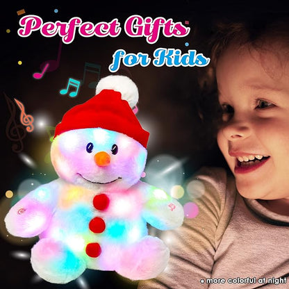 Cuteoy Light-up Singing Plush Snowman LED Musical Stuffed Animal Adjustable Volume Lullaby Plushies Birthday Christmas Toy Gifts for Kids Toddler Girls, 13"