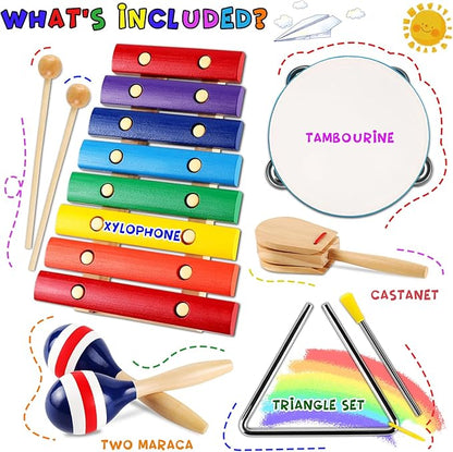 LOOIKOOS Baby Musical Instruments Montessori Wooden Toys for Toddlers 1-3,Percussion Instruments Set for Kids Preschool Educational Musical Toys for Boys and Girls Gifts