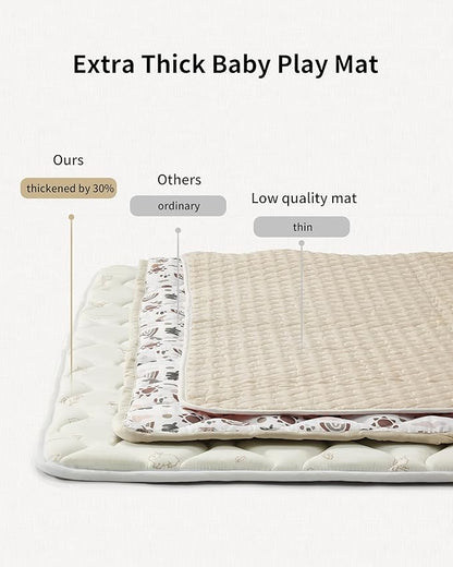 Play Mat for Baby, Soft Foam Floor Pads, 47"x47" Tummy Time Play mat for Infant and Toddler, Portable Foldable Puzzle Mat for Nursery, Outdoor Yard or Playpen (Ocean Ivory)