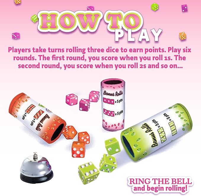 Continuum Games Box of Bunco Game Party Box for Ladies Night with The Girls, Adult Games for 2-12 players with 3 Sets of Bunco Dice, Bell, and Score Pad for Ladies Night Games, Bunco Gifts for Women
