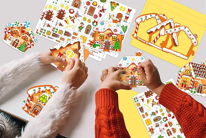 40PCS Christmas Crafts Bulk: Gingerbread House Paper Suncatchers DIY Kit for Winter Xmas Holiday Activities Decorations, Window Stained Glass Effect Art Ornaments