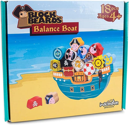 Imagination Generation Wooden Wonders Balancing Playset | Develops Dexterity, Motor Skills, Sharing Skills | Safe Wood & Paint | 18 PC Pirate Boat Playset