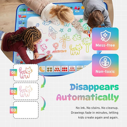 Water Doodle Mat | Mess Free Painting for Toddlers | Doodle Pad for Kids Ages 3-12 | Toddler Drawing Pad with Fillable Pens & Booklet | Fun and Interactive Water Mat for Girls & Boys | Sagemax
