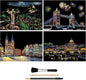 Rainbow Scratch Art Painting Paper (A4) for Adults & Kids, DIY Night View Scratchboard, Engraving Art Set: 4 Sheets Scratch Cards & Clean Brush, Drawing Pen (Tower Bridge/Italy/Prague/Brazil)
