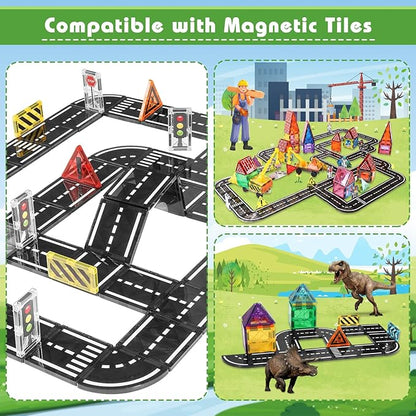 Magnetic Tiles Road Expansion Pack 48 PCS, Magnet Tiles for Kids Ages 3-5 4-8 5-7, Expansion Magnetic Building Blocks Educational STEM Creativity Toys 3+ Year Old Boys & Girls Toddlers Kids Gifts