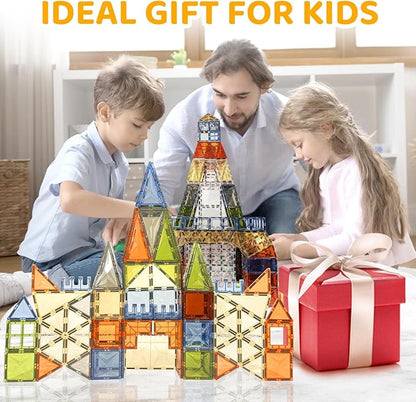 120 PCS Magnetic Tiles, Diamond Magnet Tiles with 2 Cars Magnetic Blocks STEM Toys 3D Kids Preschool Educational Sensory Toys Gift for Toddlers Kids Boys Ages 3 4 5 6 7 8 9+ Year Old