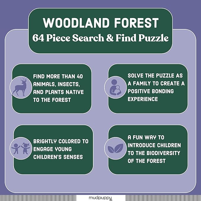 Mudpuppy Woodland Forest — 64 Piece Search & Find Puzzle Jigsaw Puzzle Featuring Diverse Woodland Animals and Over 40 Hidden Images to Find for Ages 4+