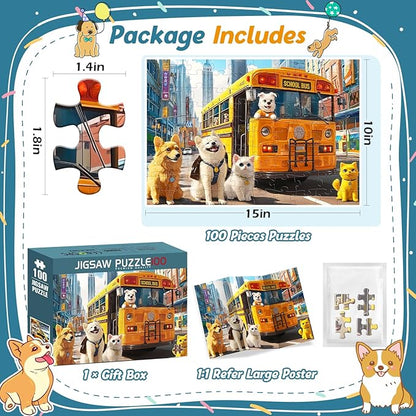 Puzzles for Kids Ages 4-8,100 Piece Puzzles for Kids Dog Cat Puzzle for Kid Ages 4-6 6-8 8-10 Large Piece Jigsaw Puzzle for Children Senior Adult Educational Puzzle Toys Preschool Birthday Gifts