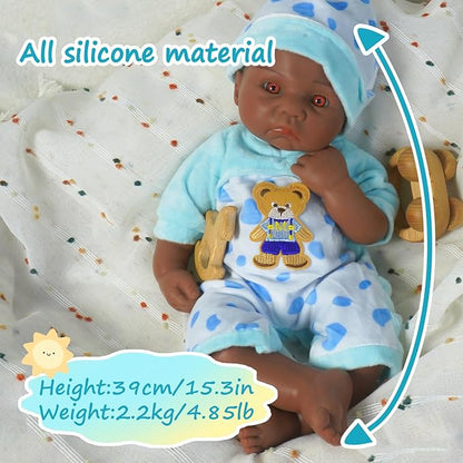 Reborn Baby Dolls Silicone Full Body 15.4in Weighted Real Life Open-Eyes Boy Dolls Lifelike Newborn Baby Soft Body Flexible Limbs Not Vinyl