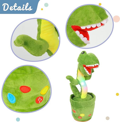 Hopearl Glowing Dancing Dinosaur Repeats What You Say - Talking T-Rex Wriggle Singing Mimicking Twisting Light Up Interactive Animated Speaking Plush Toy - Gifts for Kids, Green, 13''
