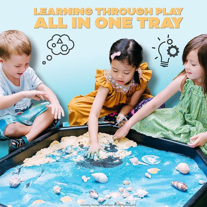 Tuff Tray for Sensory Play (Large, Black) – Premium Textured Play Tray for Toddlers – Sand and Water, Sensory Bin for Preschool, Montessori, Classroom & Home