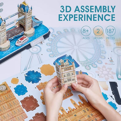 CubicFun 3D Puzzles for Adults London Cityline Puzzles for Gifts for Teenage Girls Architecture Building Gifts for Women Men, Tower Bridge, Big Ben, Buckingham Palace, The London Eye, 107 Pieces