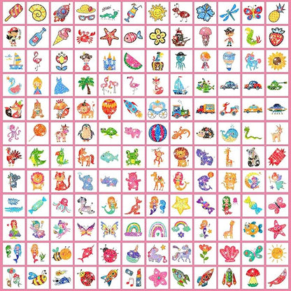 Partywind 408 Glitter Styles Kids Temporary Tattoos for Boys Girls, Individually Wrapped Tattoo Stickers for Kids Party Goodie Bag Stuffers, Birthday Party Supplies Favors for Children Games