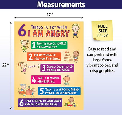 ZOCO – 6 Anger Control Strategies Posters (5-Pack) – Calm Down and Manage Emotions for Toddlers – Classroom Behavior Management for Preschool, Daycare, and Homeschool – Made in USA