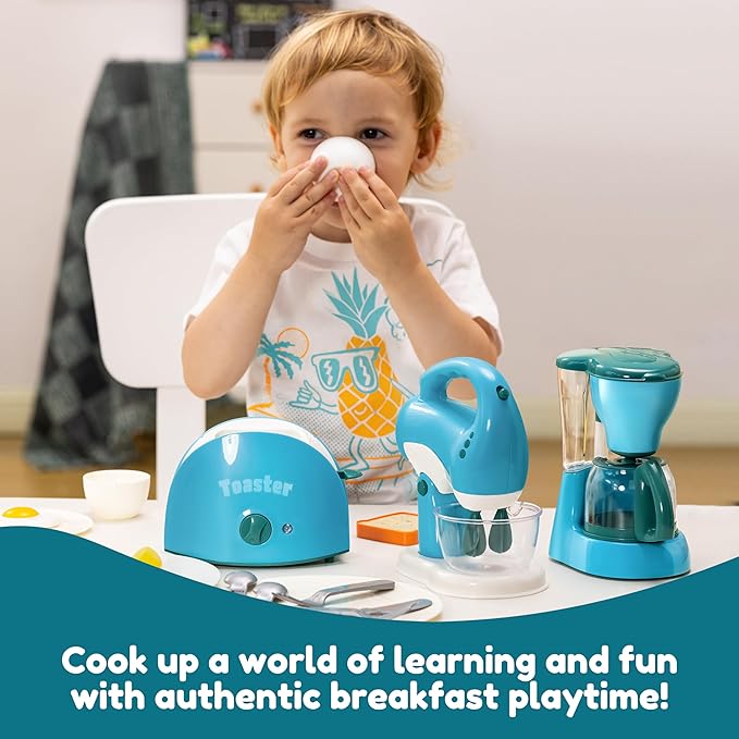Joyin Play Kitchen Toys, Pretend and Play Food Kitchen Accessories Girls Toy with Coffee Maker, Mixer, Toaster with Realistic Lights& Sounds, Birthday Gift for Kids, Gifts for Christmas