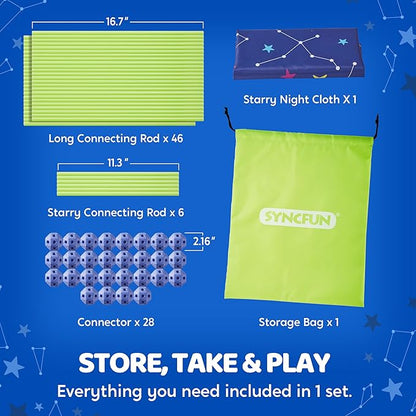 SYNCFUN Glow Fort Building Kit Indoor Outdoor for Kids, Glow in The Dark Creative Fort, DIY Castles Tunnels with Rods and Balls, STEM Construction Toys, Educational Gift for Boys and Girls Aged 3-12