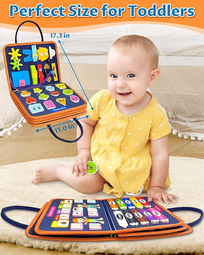 Exorany Busy Board Montessori Toys for Toddler Boy & Girl Birthday Gifts, Busy Book Learning Sensory Toys for Toddlers, Toddler Travel Toy Educational Activities Learn Fine Motor Skills