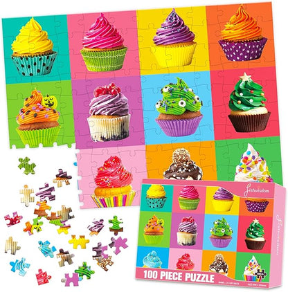 100 Piece Donuts Jigsaw Puzzle for Kids Teens Age 4-8 Gift Family Time (Cupcakes)