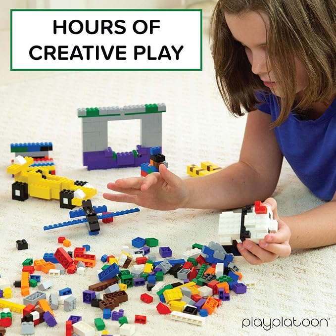 Play Platoon 6 Pound Bulk Building Bricks Set- 10 Classic Colors Bulk Building Blocks Play Set, Generic Brick Parts, for Boys and Girls, Classic