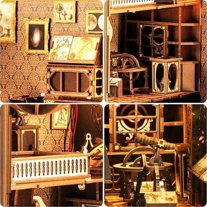 Book Nook Kit for Adult - THRIVINGIVAN DIY Miniature Model Build Dollhouse Kit 3D Wooden Puzzle with Sensor Led Light for Bookshelf Bookend Insert Decor Adults Teen Crafts