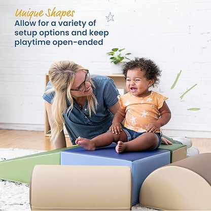 ECR4Kids SoftZone Climb and Crawl Playset, Building Blocks, Earthtone, 5-Piece