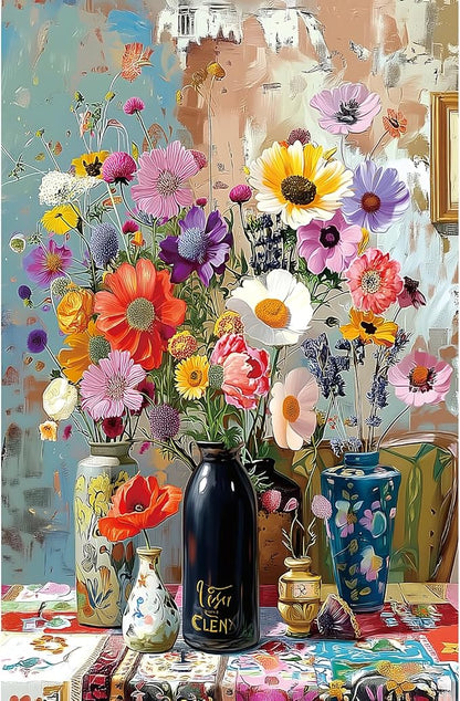 Floral Bouquet 500 Piece Jigsaw Puzzle for Adults Colorful Wildflowers & Vases Puzzle - Premium Art Puzzle for Adults, Family or Seniors - 15"x23" Challenging Puzzle with Poster