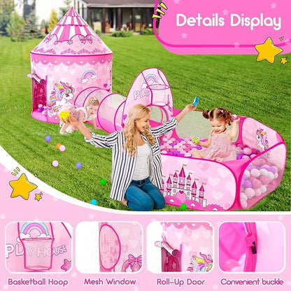 3pc Kids Play Tent for Girls with Ball Pit, Crawl Tunnel, Princess Tents for Toddlers, Baby Space World Playhouse Toys (3PC Princess Dream Tent)