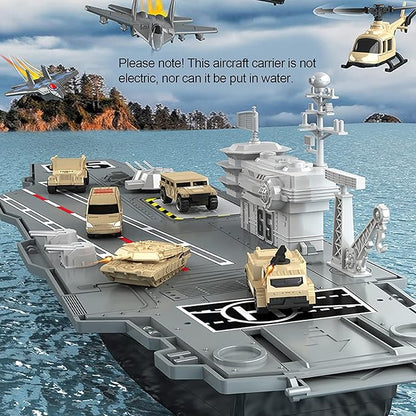 33-Inch Aircraft Carrier Mega Playset - Ultimate Military Battle Set for Boys with Realistic Battleship, Fighter Jets, Toy Soldier Figures, Military Vehicles for Kids Imaginary Pretend Play