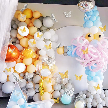 SAOROPEB 3D Butterfly Wall Decor 48 Pcs 4 Styles 3 Sizes, Butterfly Birthday Decorations Party Decorations Cake Decorations Wedding Decor, Removable Stickers (Gold, Silver)
