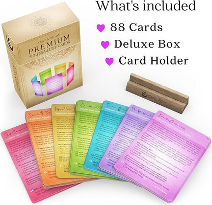 Asana Moon Stress Relief & Self Care Cards with Positive Affirmations - Calming Anti Anxiety Gift with Meditations