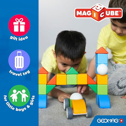 Geomag Magicube 24pcs Magnetic Blocks - Magnetic Building Blocks for Toddlers 1-3, Montessori Toys for 1+ Year Old, Autism Sensory Product, Magnets for Kids