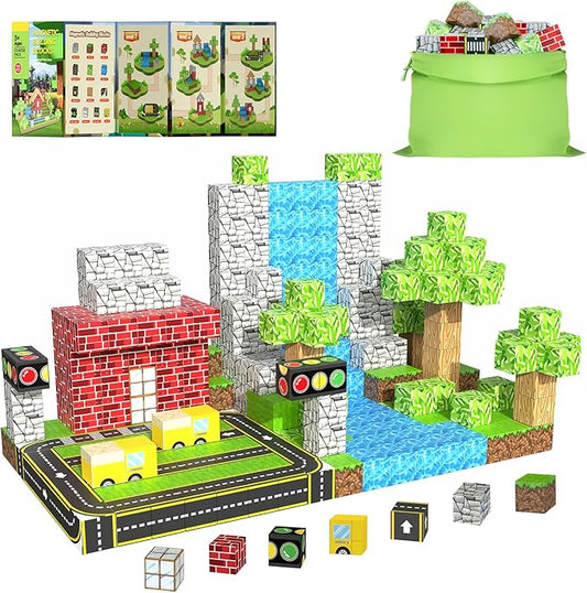 200PCS Magnetic Building Blocks for Kids Ages 4-8, Magnetic Cubes, Magnet STEM Sensory Toys-Tiles Road Track, Magnet World Build Set, Christmas Birthday Gifts Toy for Girls & Boys 3+ Ages