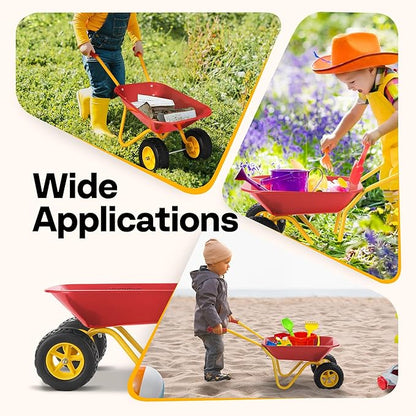 VIVOHOME Kids Wheelbarrow Children Garden cart with Toddler Gardening Tool Set Child Wheel Barrel Outdoor Indoor Toys Gift Red