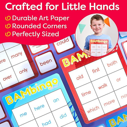 THE BAMBINO TREE Sight Word Bingo Game Level 1 and 2 - Educational Games for Kids - Learn to Read Vocabulary for Kindergarten 1st Grade - Dolch's Fry's Words Lists
