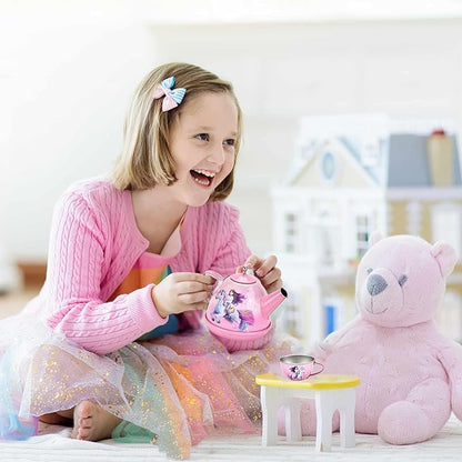 Unicorn Tea Party Set for Toddler Girls – 19-Piece Pretend Play Tin Tea Set with Teapot, Cups, Plates, Spoons & Carrying Case – Princess Kitchen Toys for Kids Ages 3-8 – Birthday Gift