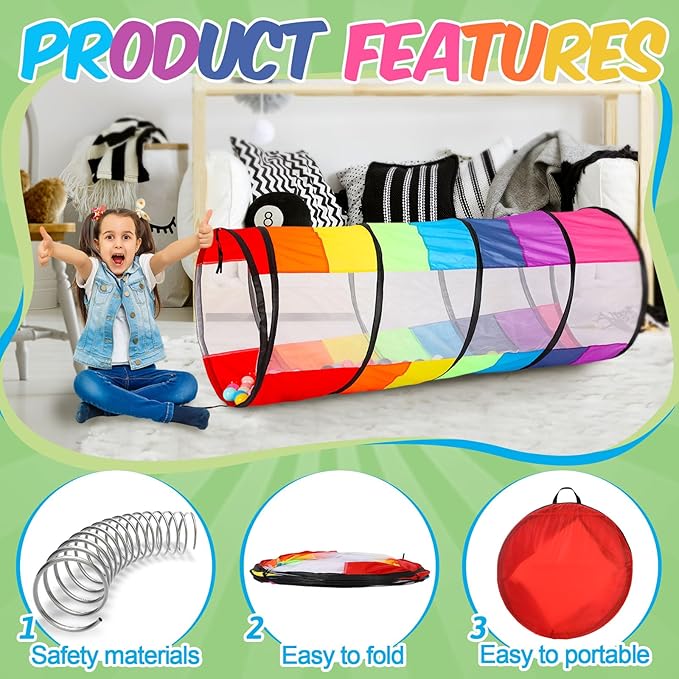 27.6 Inch Extra Large Play Tunnel for Kids Pop Up Crawl Tunnels Colorful Crawls Tube for Toddler Collapsible Tunnel Toy Gift with Breathable Mesh for Children Pet Indoor Outdoor (2 Pcs)