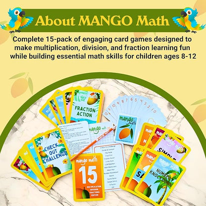 MANGO Math 15 Pack - Math Flash Cards - Educational Math Games for Kids - Multiplication, Division, Fractions Games & Learning Kit -2nd 3rd 4th Grades - Kids 6-12 - Set of 15 Games - English Version