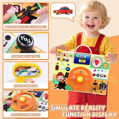 Hoarosall Busy Board,Montessori Toys for 1+ Year Old Boys & Girls,Travel Activities for Toddlers,Sensory Toy for Kids with Autism,Perfect Christmas Birthday Gift Ideal (Busy Board v6)