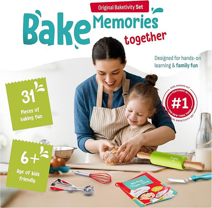 Baketivity 31-Piece Kids Baking Tools Set – Real Cooking Utensils for Children – Safe, Durable, and Fun Kitchen Accessories – Gift for Young Chefs