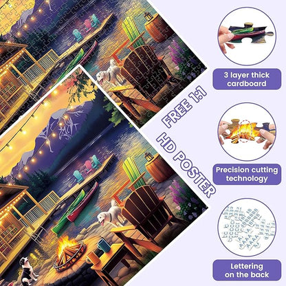 500 Pieces Dog Puzzles for Adults, Evening Bonfire Puzzle for Adults Children Seniors, Retro Style Puzzle 500 Pieces, Gift for Birthday, Home Decor, Fun for Family Entertainment(20.5 * 15 in)