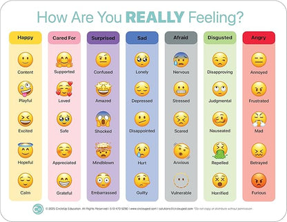 Circle Up Emoji Emotions Chart 3-Pack – 8.5x11 Laminated SEL Tool for Emotional Check-Ins & Conversations – Double-Sided Feelings Chart for Counselors, Educators, Therapists & Social Workers