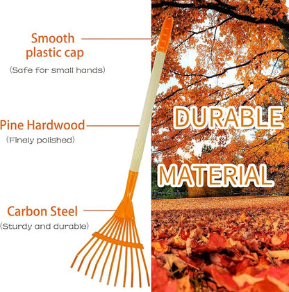 Kids Rakes, 2 Pieces 27" Heavy Duty Lawn Rake for Leaves, Child Size Metal Rakes, Yard Gifts for Boys Girls Age 3+