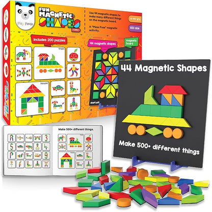 Magnetic Tangram Puzzle Educational Toy| 200 Patterns, 44 Big Magnet Tangram Pieces with Board, Pattern Book & Display Stand | STEM Learning Toys for Toddlers Ages 4 5 6+ Years|Gifts for Girls & Boys