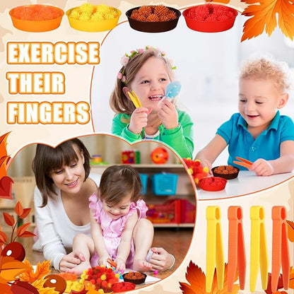 Leitee 71 Pcs Sensory Bin Filler Include 60 Hedge Balls 4 Tweezers 2 Scissors Clips 5 Cups Fine Motor Skills Toys Set for Boys Girls Early Education and Counting Sorting Training(Orange,Autumn)