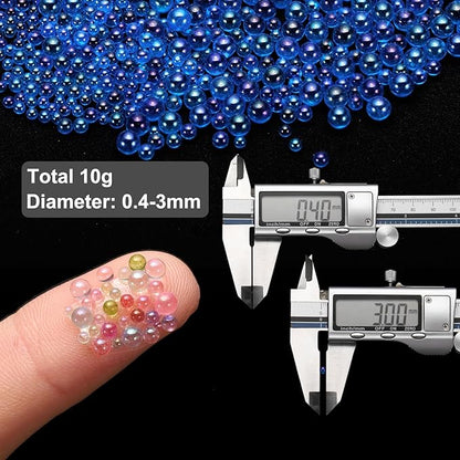 Iridescent Glass Tiny Bubble Beads, 0.4-3mm 10g No Hole Micro Mini Round Sapphire Blue Water Droplets Beads - Applications: for Resin Filler, Nail Art, Dollhouse Bath Tub