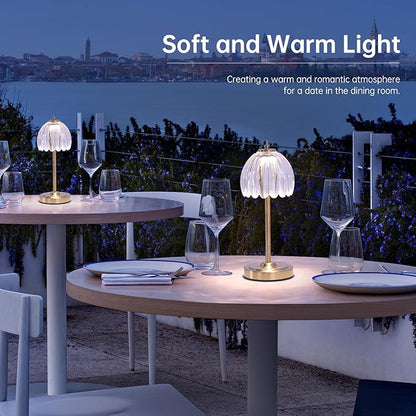 Cordless Small Table Lamp with 5000mAh Battery & Touch Control - 3 Adjustable Color Temperatures, Dimmable Rechargeable Table Lamps for Living Room, Bedroom, Desk, Bedside (Transparent Tulip)
